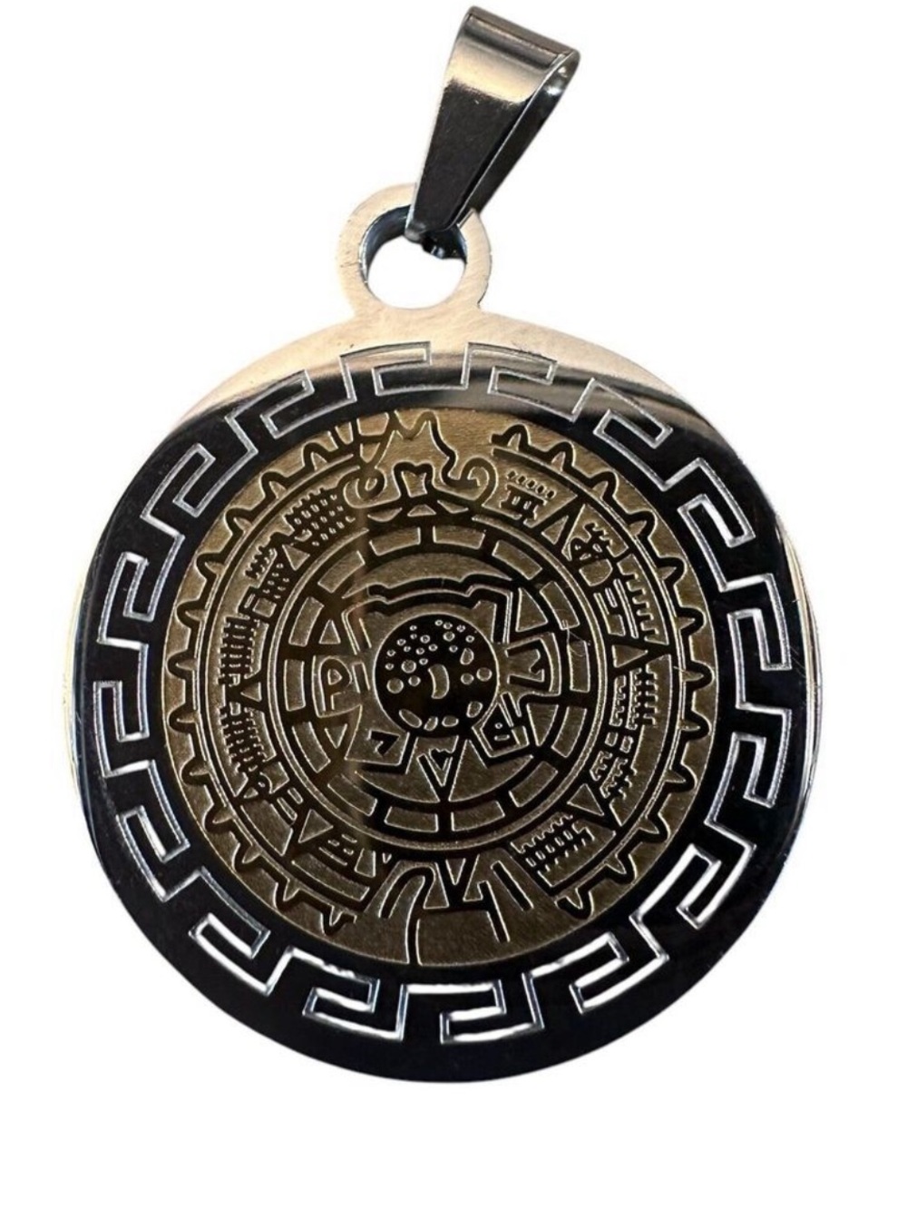 FINI Mayan Calendar Pendant Necklace 2-Tone Gold & Silver NWT Gift Box